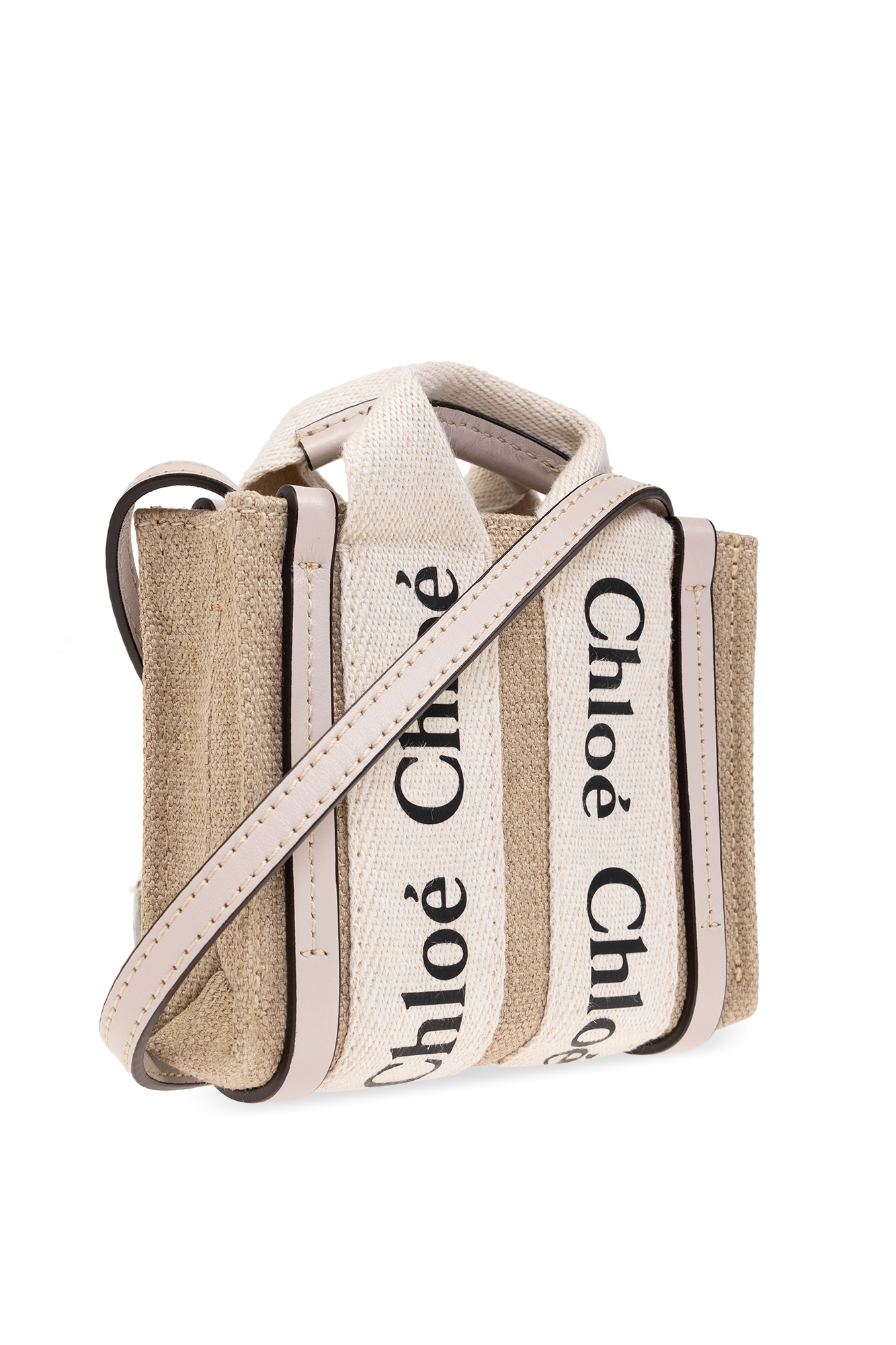 ショルダーバッグ・ポシェット CHLOE WOODY BAG WITH SHOULDER STRAP Chloe Small Undone Straps Canvas Sand Woody Tote Bag